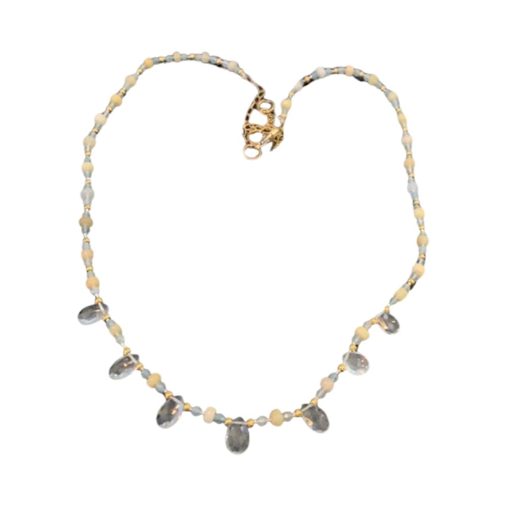 Dainty opal and aquamarine necklace.